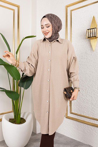 Modaebva - Düşük Kollu SalaşTunik-3034 Latte