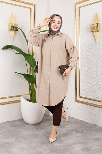 Modaebva - Düşük Kollu SalaşTunik-3034 Latte (1)