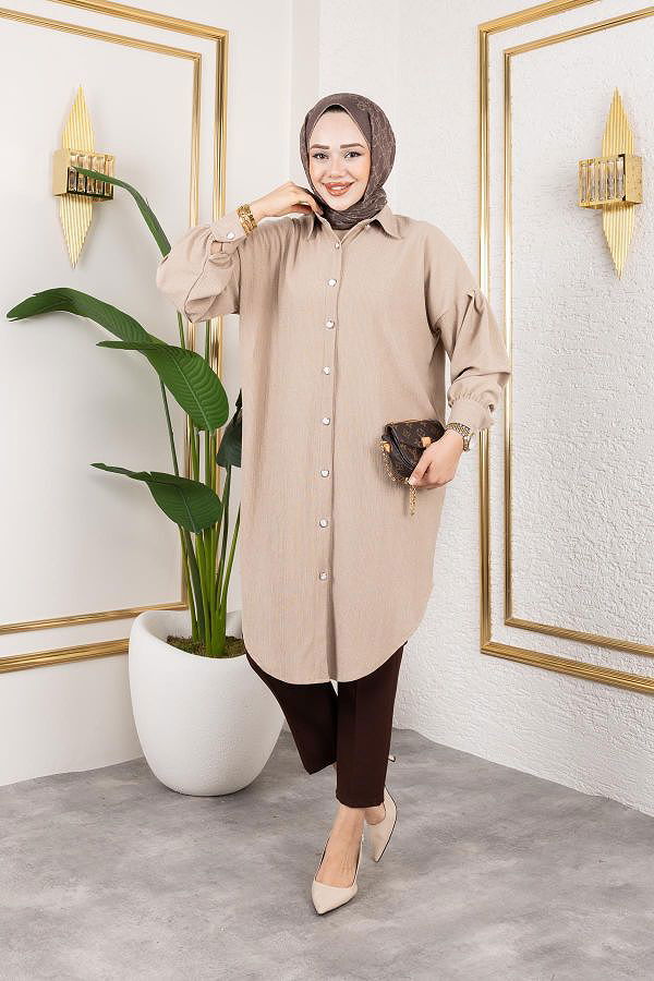 Düşük Kollu SalaşTunik-3034 Latte