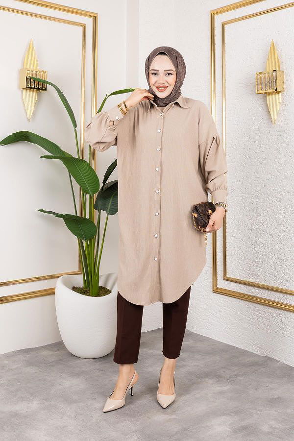 Düşük Kollu SalaşTunik-3034 Latte