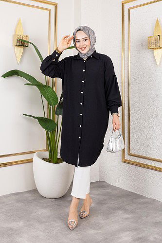 Modaebva - Düşük Kollu SalaşTunik-3034--Siyah (1)