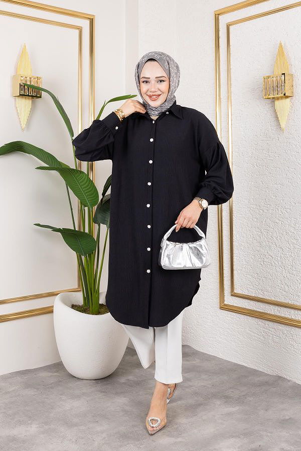 Düşük Kollu SalaşTunik-3034--Siyah