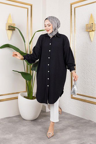 Düşük Kollu SalaşTunik-3034--Siyah - Thumbnail