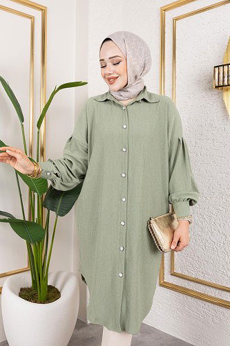 Modaebva - Düşük Kollu SalaşTunik-3034 Su yeşili