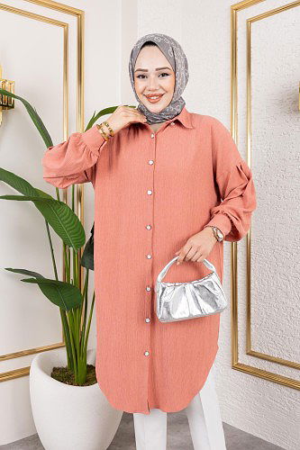 Modaebva - Düşük Kollu SalaşTunik-3034 Yavruağzı