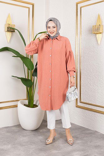 Düşük Kollu SalaşTunik-3034 Yavruağzı - Thumbnail