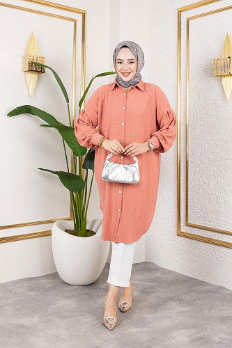 Düşük Kollu SalaşTunik-3034 Yavruağzı - Thumbnail