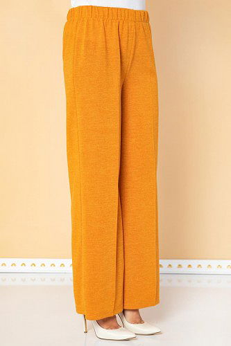 Beli Lastikli Yumoş Pantolon-3026 Hardal - Thumbnail