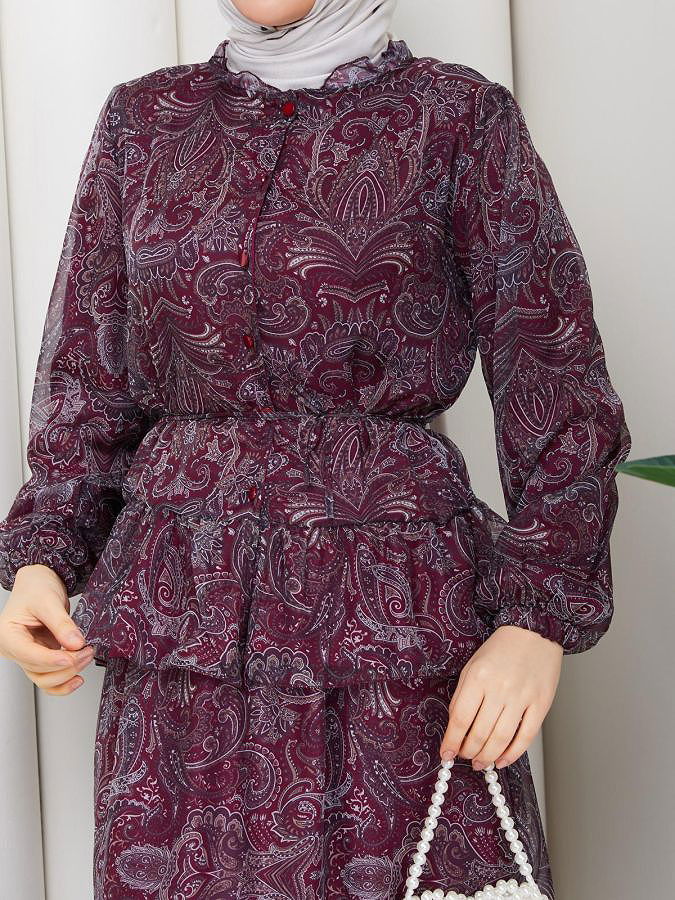 Etnik Desenli İkili Takım-5130 Bordo