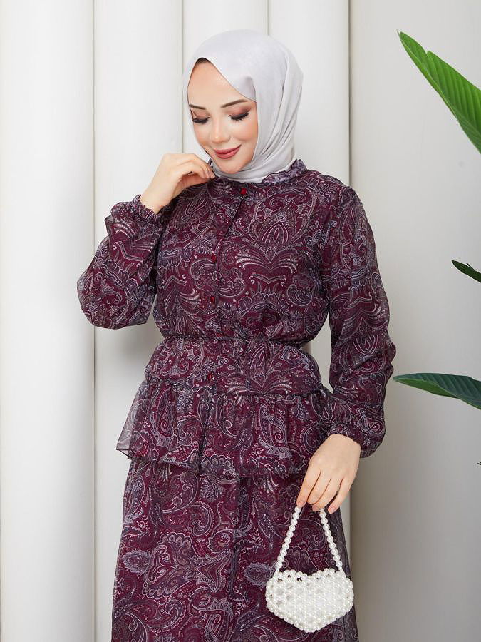 Etnik Desenli İkili Takım-5130 Bordo