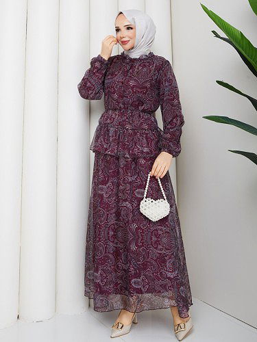 Etnik Desenli İkili Takım-5130 Bordo - Thumbnail