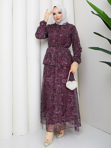 Modaebva - Etnik Desenli İkili Takım-5130 Bordo