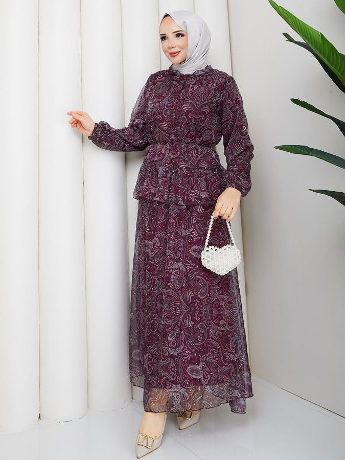 Etnik Desenli İkili Takım-5130 Bordo