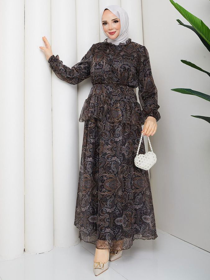 Etnik Desenli İkili Takım-5130 Kahve