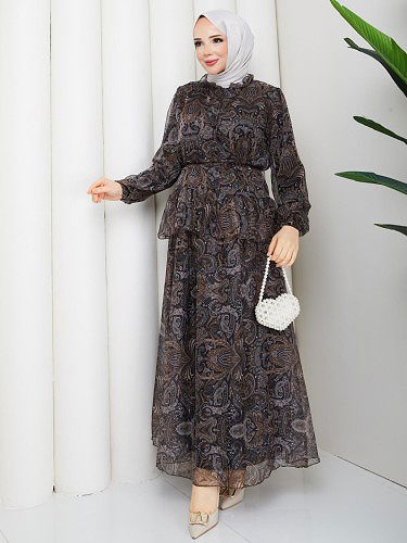 Etnik Desenli İkili Takım-5130 Kahve - Thumbnail