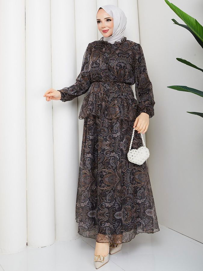 Etnik Desenli İkili Takım-5130 Kahve