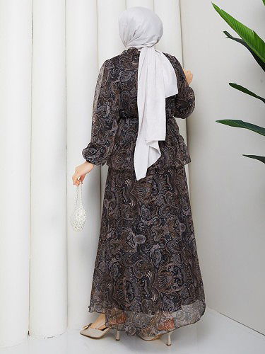 Etnik Desenli İkili Takım-5130 Kahve - Thumbnail