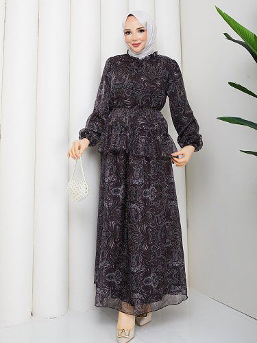 Etnik Desenli İkili Takım-5130 Siyah - Thumbnail