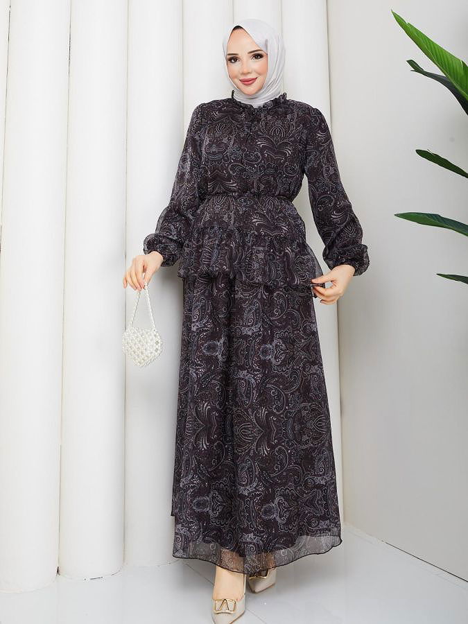 Etnik Desenli İkili Takım-5130 Siyah