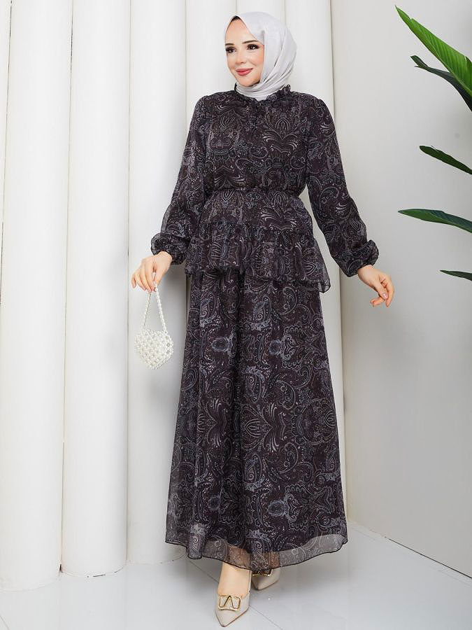 Etnik Desenli İkili Takım-5130 Siyah