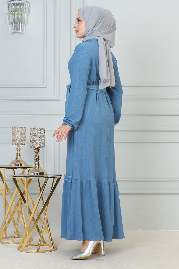 Fırfır Detay Fermuarlı Ferace-5544 Açık mavi