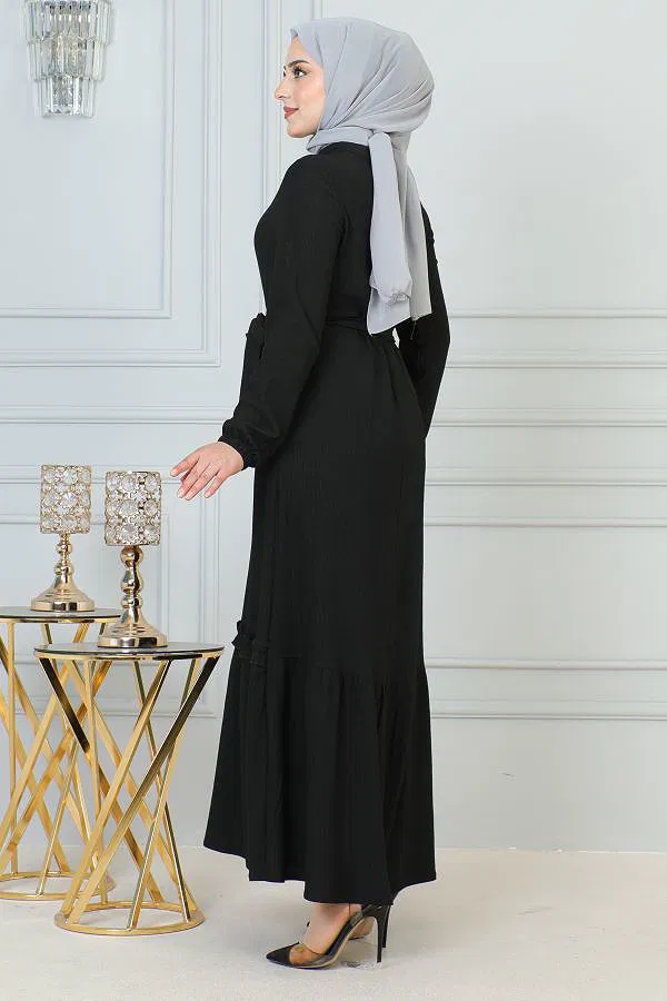 Fırfır Detay Fermuarlı Ferace-5544 Siyah