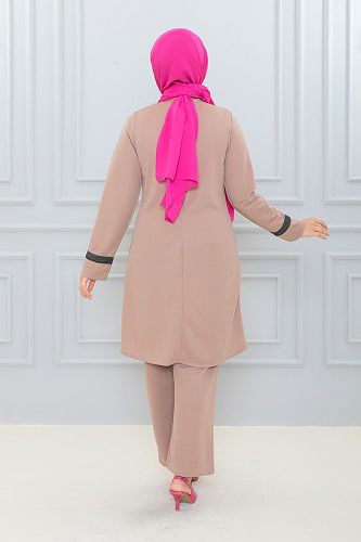 Fırfır Detay İkili Tesettür Takım-3130 Vizon - Thumbnail