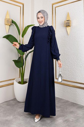 Modaebva - Fırfır Detaylı Tesettür Elbise-5025 Lacivert