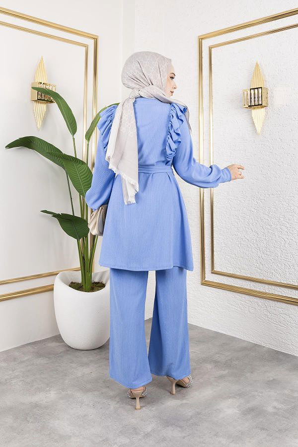 Fırfır Detaylı Tesettür Takım-3131 Bebe mavisi