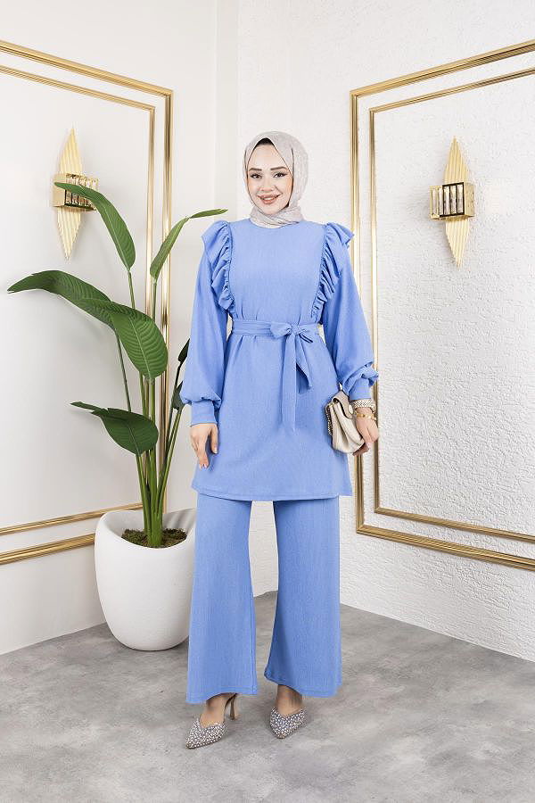 Fırfır Detaylı Tesettür Takım-3131 Bebe mavisi