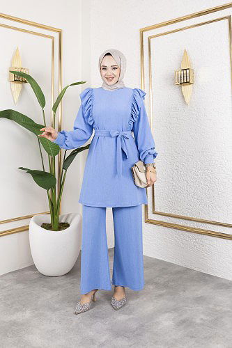 Modaebva - Fırfır Detaylı Tesettür Takım-3131 Bebe mavisi