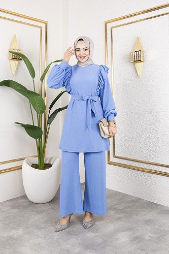 Modaebva - Fırfır Detaylı Tesettür Takım-3131 Bebe mavisi (1)