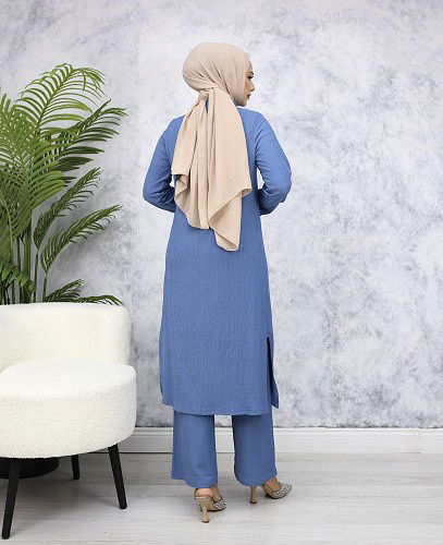 Flar Detaylı İkili Tesettür Takım-3151 Bebe mavisi - Thumbnail