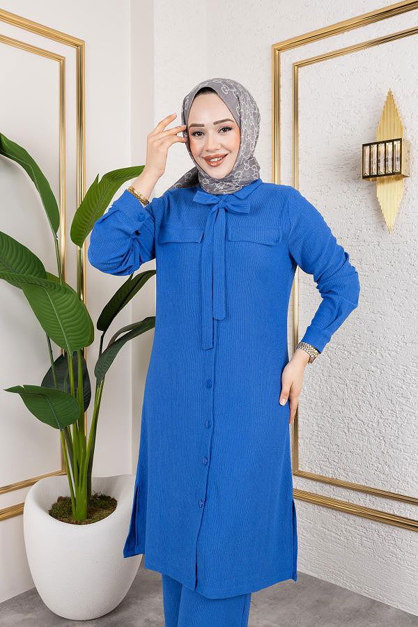 Flar Detaylı İkili Tesettür Takım-3151 Saks