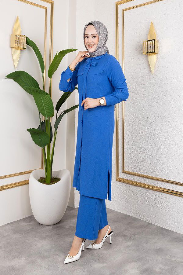 Flar Detaylı İkili Tesettür Takım-3151 Saks