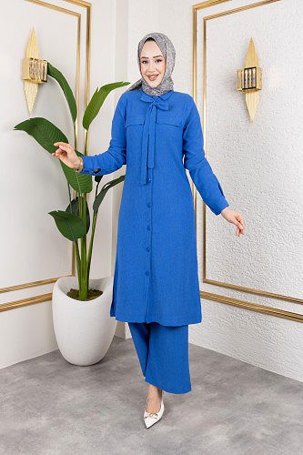 Modaebva - Flar Detaylı İkili Tesettür Takım-3151 Saks