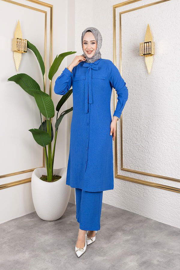 Flar Detaylı İkili Tesettür Takım-3151 Saks