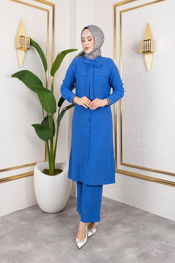 Flar Detaylı İkili Tesettür Takım-3151 Saks