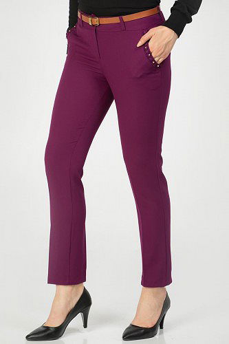 Modaebva - İnci Detay Kemerli pantolon-3031 Mor (1)