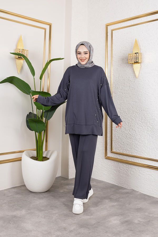 İnci Ve Taş Detaylı Oyşo İkili Takım-5060 Antrasit