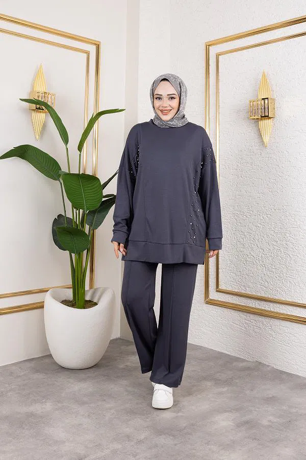 İnci Ve Taş Detaylı Oyşo İkili Takım-5060 Antrasit