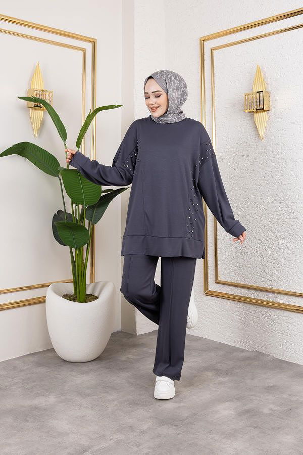 İnci Ve Taş Detaylı Oyşo İkili Takım-5060 Antrasit