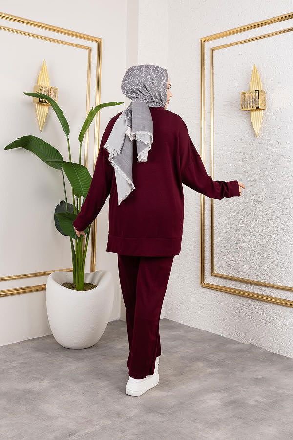 İnci Ve Taş Detaylı Oyşo İkili Takım-5060 Bordo