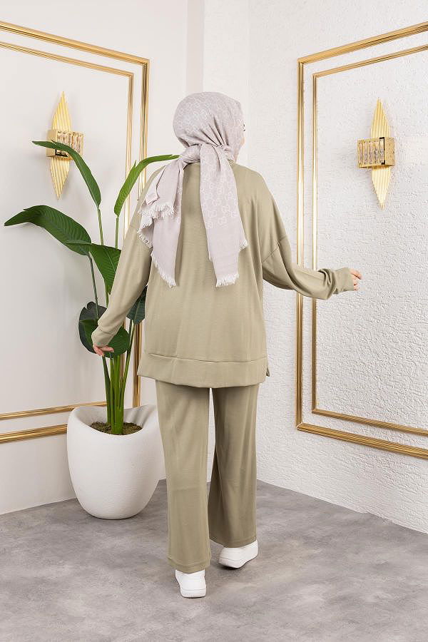 İnci Ve Taş Detaylı Oyşo İkili Takım-5060 Haki yeşili