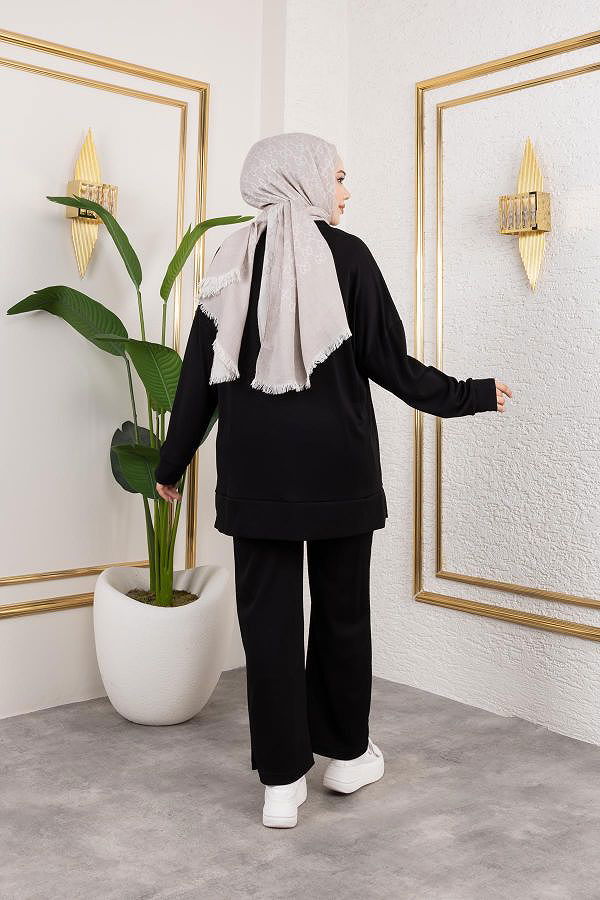 İnci Ve Taş Detaylı Oyşo İkili Takım-5060 Siyah