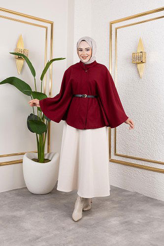 Modaebva - İthal Kaşe Panço-6061 Bordo (1)