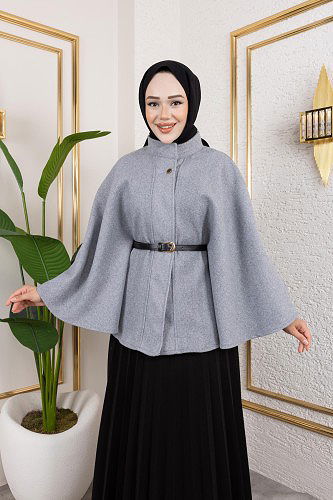 İthal Kaşe Panço-6061 Gri - Thumbnail