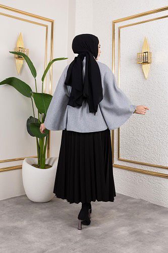 İthal Kaşe Panço-6061 Gri - Thumbnail