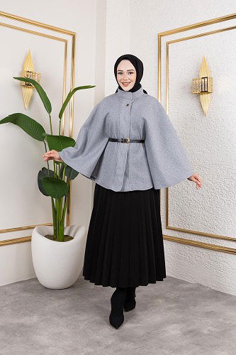 İthal Kaşe Panço-6061 Gri - Thumbnail