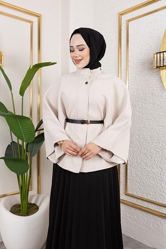 İthal Kaşe Panço-6061 Krem - Thumbnail